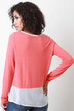 Contrast Chiffon Hem Long Sleeve Top