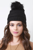 Ridged Fur Pom Pom Beanie