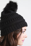 Ridged Fur Pom Pom Beanie