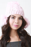 Mixed Cable Knit Triple Pom Pom Beanie