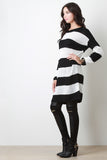 Two Tone Striped Knit Long Sleeves Sweater Dress