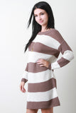 Two Tone Striped Knit Long Sleeves Sweater Dress