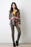 Toggle Closure Plaid Print Long Sleeves Hoodie Jacket