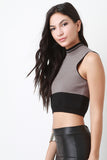 Colorblock Mock Neck Crop Top