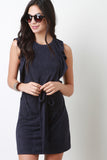 Ruffle Sleeve Vegan Suede Dress