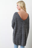 Deep Back V-Neck Long Sleeves Sweater Dress