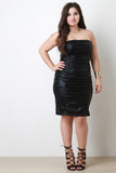 Glossy Ruched Tube Midi Dress