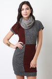 Cowl Neck Checker Sweater Dress