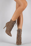 Wild Diva Lounge Suede Combat Lace Up Stiletto Booties