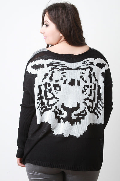 Tiger Back Marled Knit Sweater Top