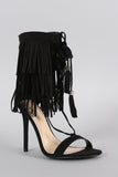 Wild Diva Lounge Fringe Cuff Tassel Lace Up Open Toe Heel