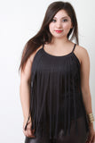 Suede Fringe Neckline Sleeveless Top