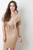 Fringe Cape Vegan Suede Dress