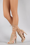 Qupid Perforated Gladiator Lace Up Open Toe Heel