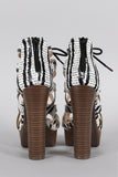 Qupid Snake Caged Lace Up Platform Chunky Heel