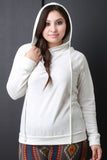 Marled Knit Back Corset Lace Up Long Sleeves Hooded Top