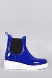 Qupid Elastic Gore Round Toe Low Wedge Rain Boots