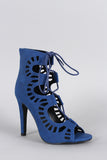 Delicious Perforated Lace Up Open Toe Heel