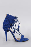 Suede Layered Fringe Lace Up Open Toe Heel