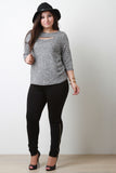 Ribbed Knit Front Cutout Quarter Sleeves Top