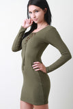 Ribbed Lace Up Long Sleeve Dress