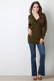 Cowl Hood Ribbed Long Sleeve Top