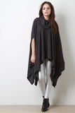 Cowl Neck Handkerchief Knit Poncho Maxi Top