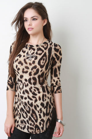 Leopard Print Quarter Sleeve Top