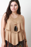 Feather Necklace Suede Tier Sleeveless Top