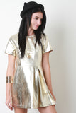 Metallic Side Pleat Mini Dress