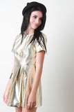 Metallic Side Pleat Mini Dress