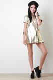 Metallic Side Pleat Mini Dress