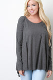 Ribbed Knit Pocket Long Sleeves High Low Babydoll Top