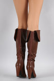 Bamboo Cuff Elastic Gore Chunky Heeled Knee High Boots