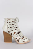 Qupid Lace Up Cutout Peep Toe Chunky Heel