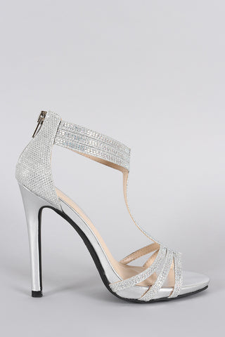 Anne Michelle Glitter Rhinestone T-Strap Stiletto Heel