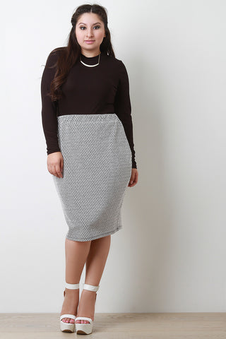 Geometric Print Midi Pencil Skirt