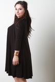 Round Neck Long Sleeves Teardrop Midi Shift Dress