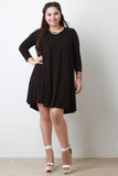 Round Neck Long Sleeves Teardrop Midi Shift Dress