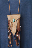 Turquoise Stone Leather Pouch Necklace