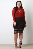 Mesh Panel Crepe Pencil Skirt