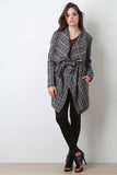 Belted Plaid Print Long Sleeves Fleece Jacket