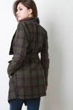 Belted Plaid Print Long Sleeves Fleece Jacket