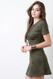 Suede Lace Up Bodice A-Line Dress