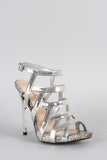 Qupid Metallic Strappy Snake Open Toe Stiletto Heel