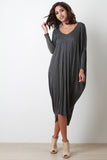 Dolman Sleeve Loose Fit Midi Dress