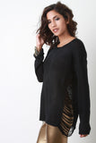 Side Frayed Knitted Sweater Top