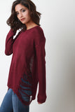 Side Frayed Knitted Sweater Top