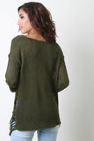 Side Frayed Knitted Sweater Top