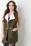 Faux Suede Panel Shearling Vest